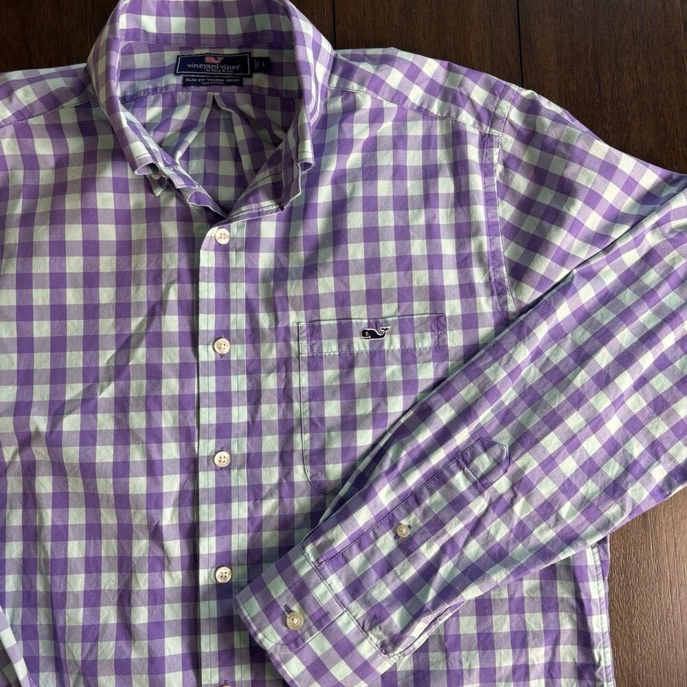Vineyard Vines Men's L Teal Purple Long Sleeve Button Down Slim Fit Tucker Shirt